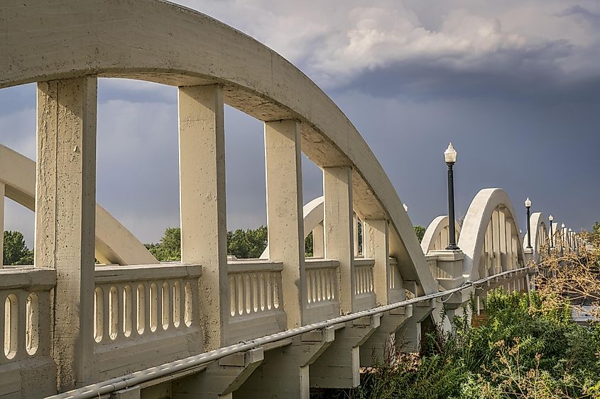 Rainbow arch bridge over South Platte River in Fort Morgan, Colorado.