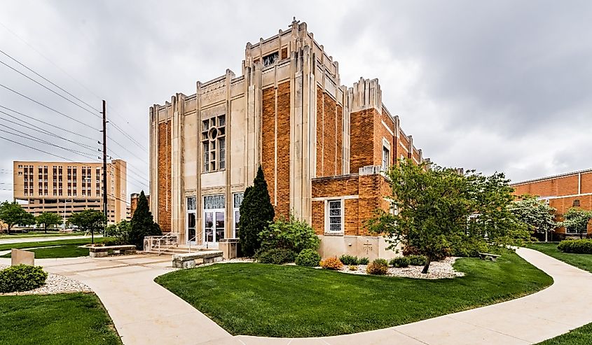 A view of the art deco style catholic Church of the Holy Name of Jesus