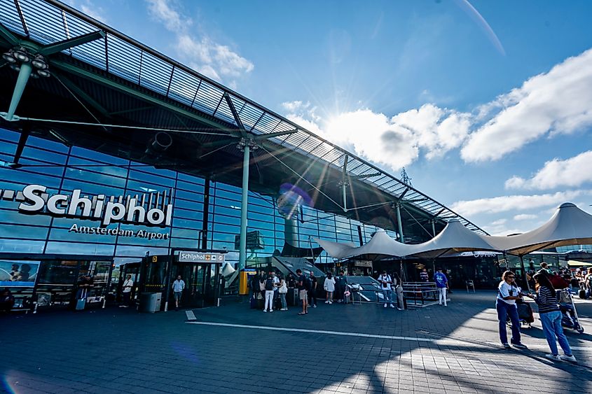 Schiphol Airport in Amsterdam, Netherlands. Editorial credit: RebeccaDLev / Shutterstock.com