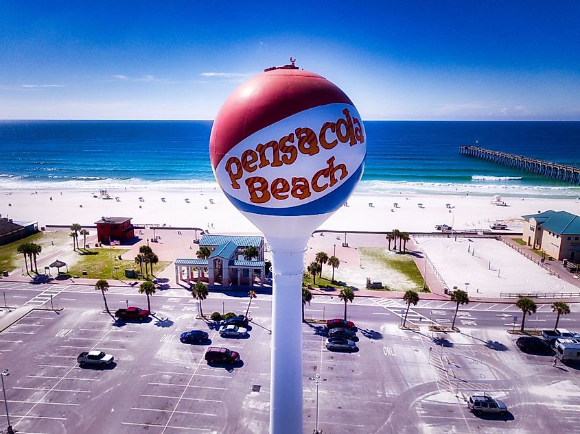 The iconic Pensacola Beach Ball located mere steps from the sugar-white sands of Pensacola Beach