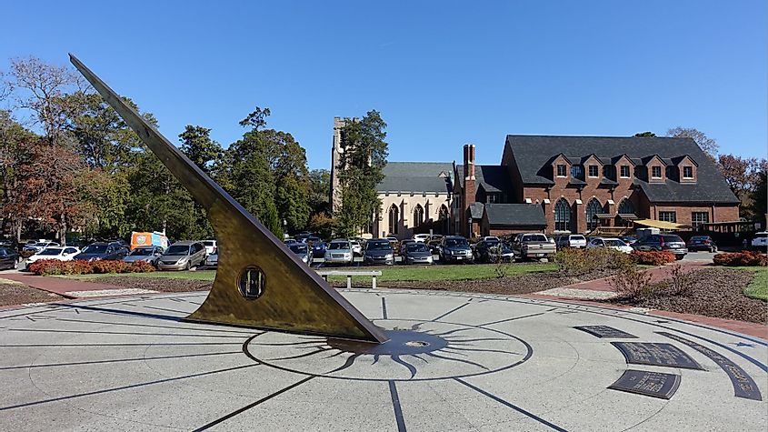 Morehead Planetarium Sundial and UNC campus in Chapel Hill, North Carolina