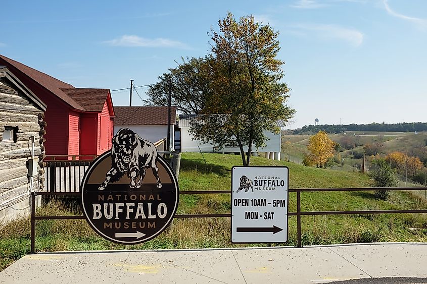 Sign for the National Buffalo Museum in Frontier Village.