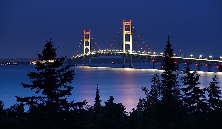 The Mackinac Bridge under moonlight