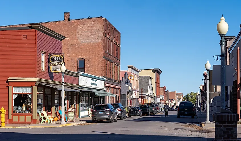 Downtown scene and streets of historic Calumet, Michigan