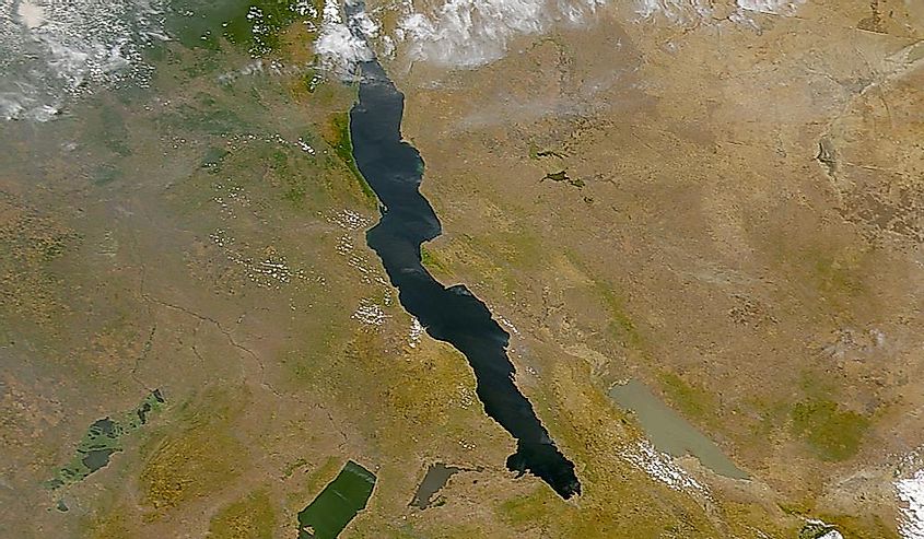 The lakes of the African Rift Valley exhibit wide variations in water color as can be seen in this SeaWiFS image.