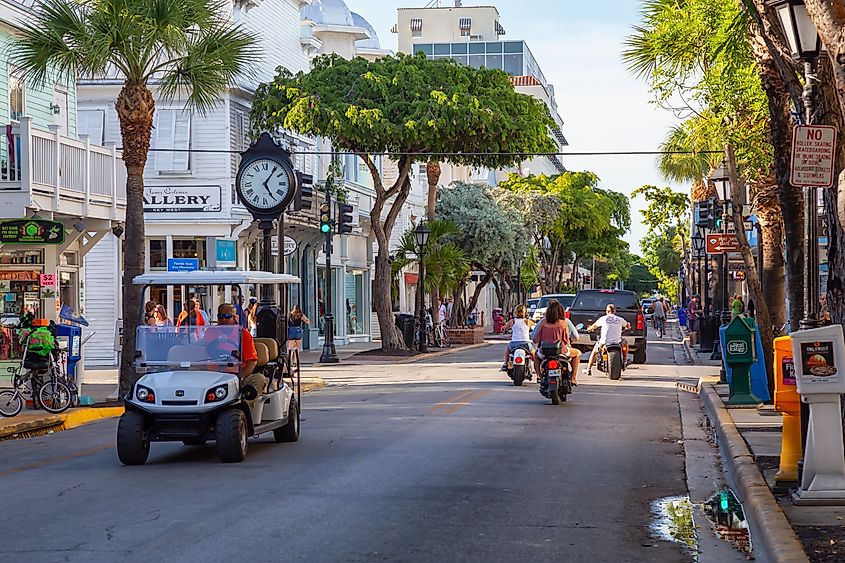 The charming downtown strip of Key West, Florida
