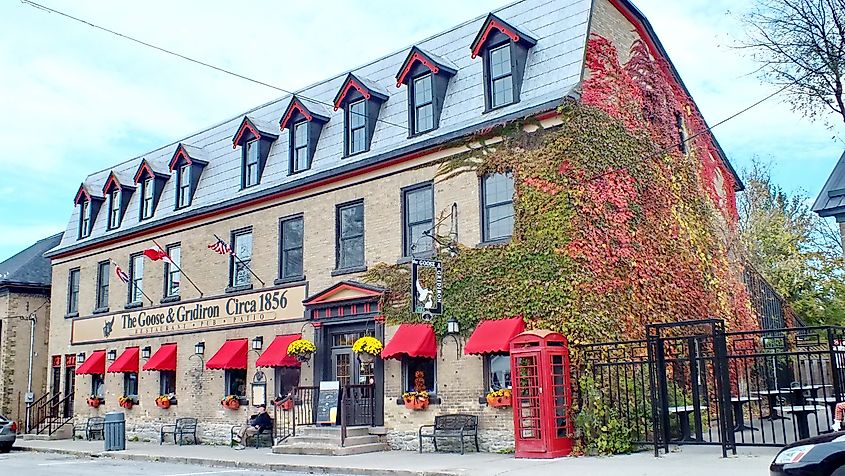 Editorial Photo Credit: Bob Hilscher via Shutterstock. Merrickville, Ontario, Canada, October 7, 2012: The Goose and Gridiron Building in Merrickville, Ontario.