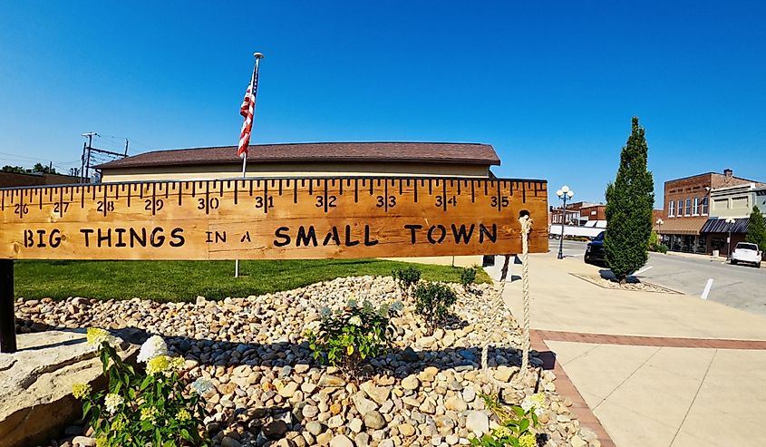 A giant wooden ruler in a park near the center of town in Casey Illinois.