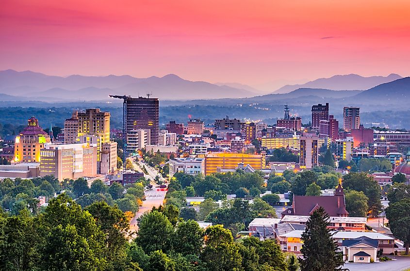 Aerial view of the spectacular city of Asheville in North Carolina.