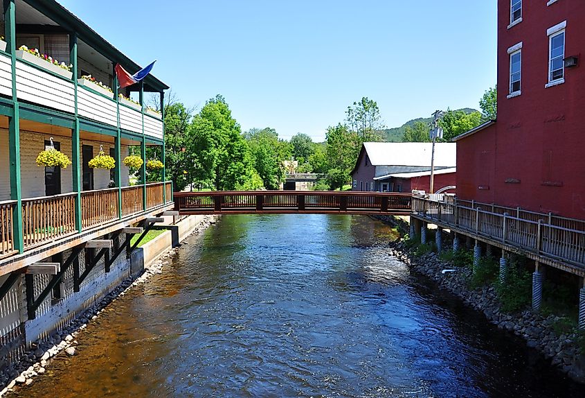 The Saranac River flowing through the village of Saranac Lake, New York.