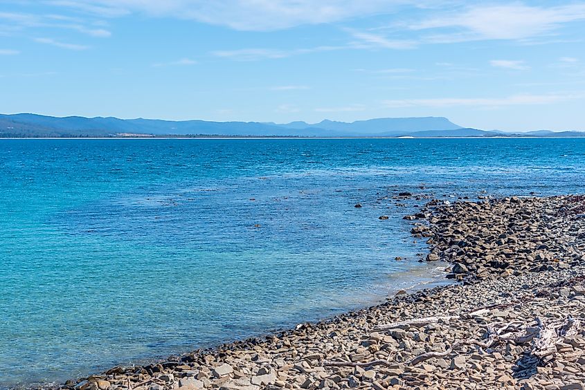 Rocky beach at adventure bay at Bruny island in Tasmania, Australia