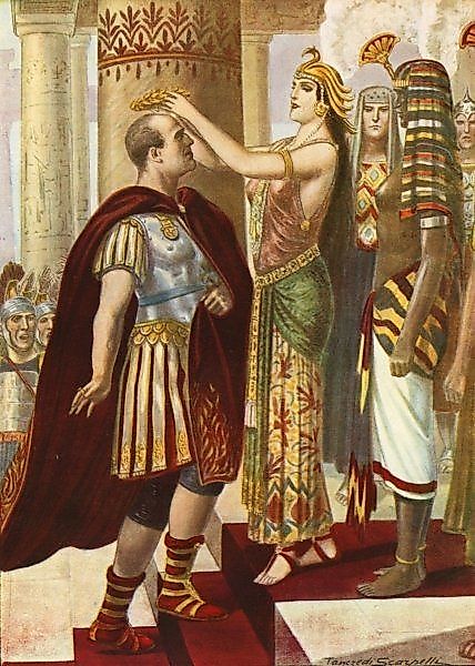 Cleopatra welcoming Julius Caesar.