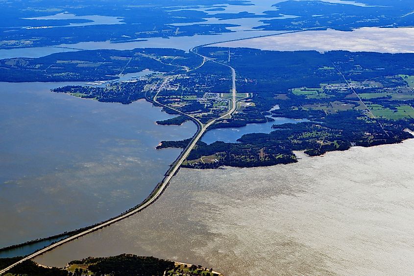 Aerial view of the Eufaula Reservoir in Oklahoma.