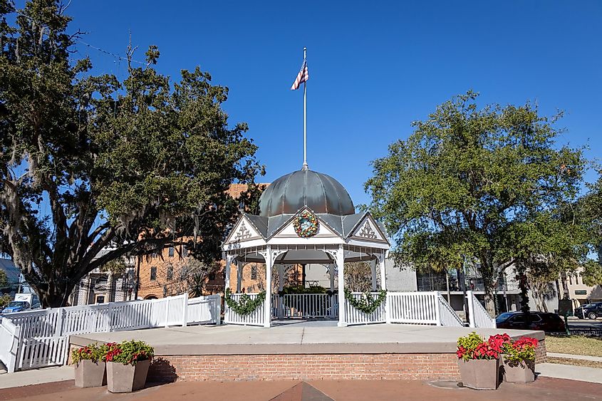 Photo of the gazebo of the historical downtown square in Ocala Florida on a beautiful sunny day