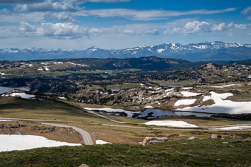 Snow in summer along the Beartooth Pass (US Highway 212), along with beautiful alpine mountain views in Montana and Wyoming