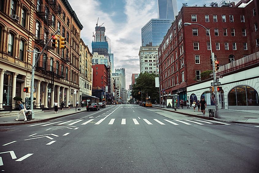 New York City street road in Manhattan at summer time