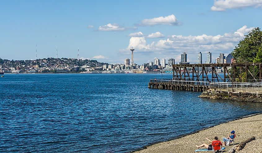 A view of the Seattle skyline form Jack Block Park in West Seattle, Washington.
