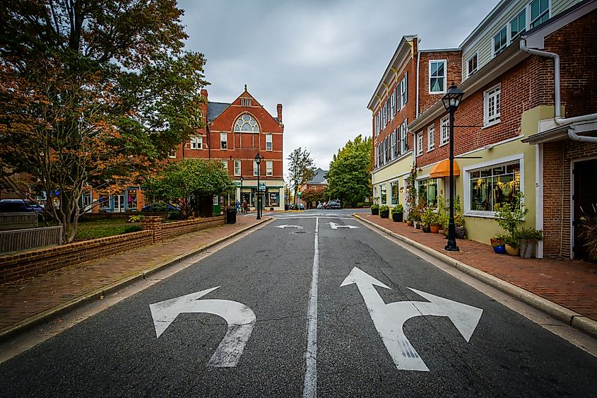 Intersection of Dover and Washington Streets in Easton, Maryland.