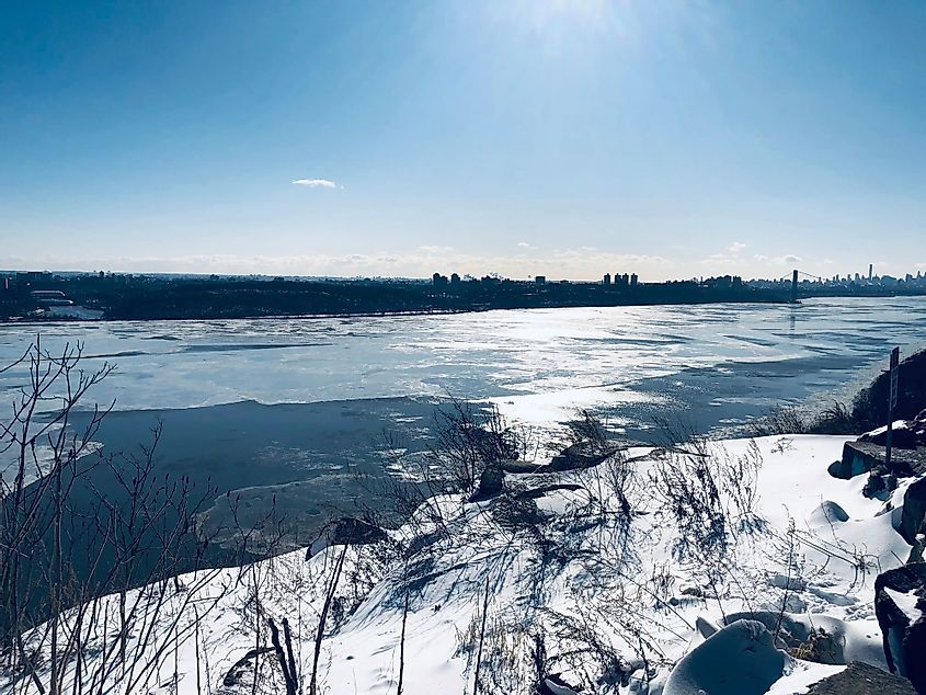 Frozen Hudson River in New Jersey
