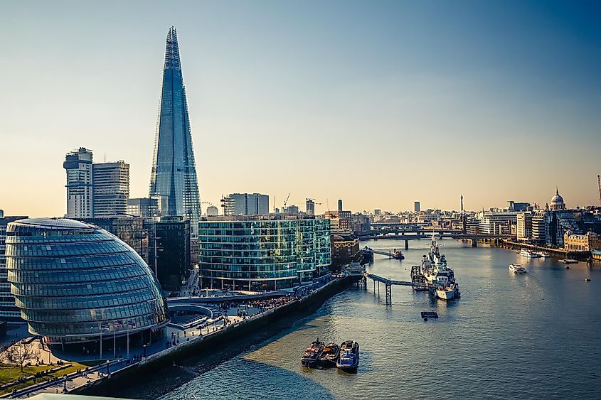 aerial view of the river thames and city of London