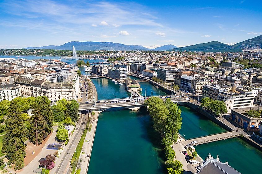 Aerial view of Leman Lake in Geneva