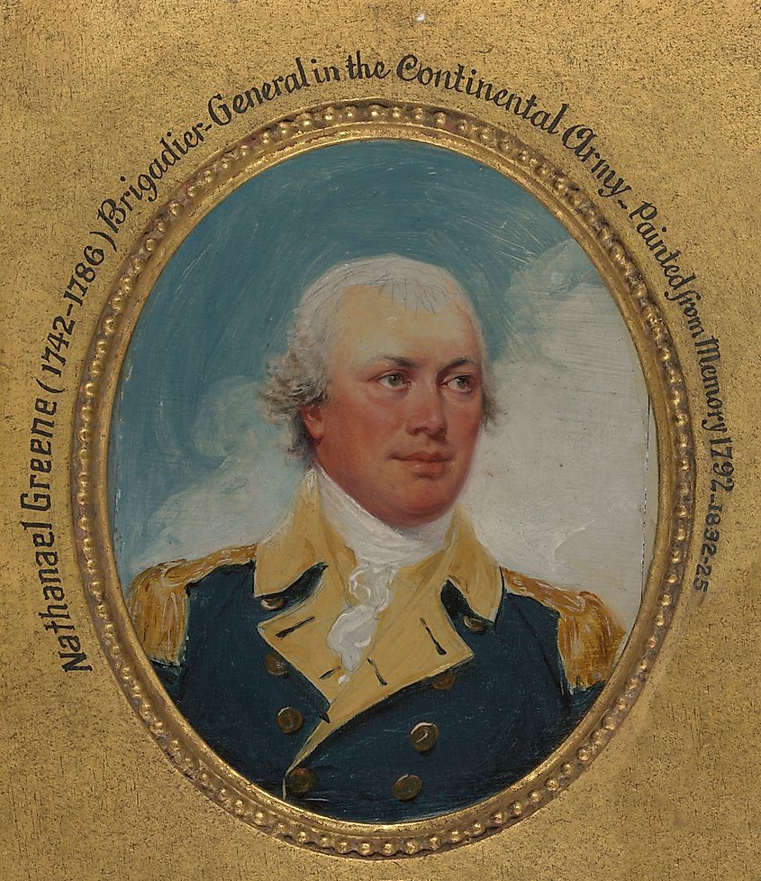 "Nathanael Greene," portrait of the American Revolutionary War general by Connecticut artist John Trumbull. 