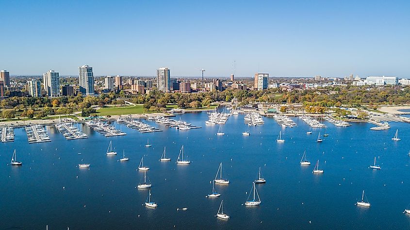 Aerial Drone Milwaukee Marina Wisconsin