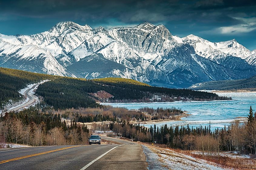 Breathtaking landscape visible on a drive along the Icefields Parkway, Alberta, Canada.