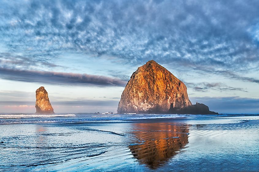 The Haystack Rock at Cannon Beach in Oregon.