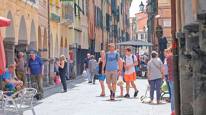 Visitors exploring Chiavari, Italy