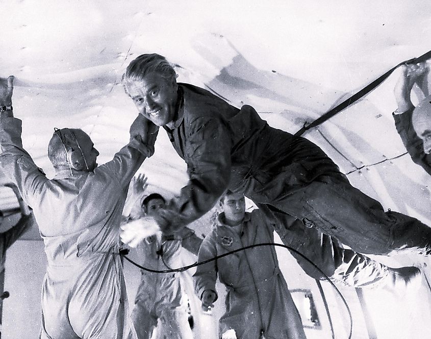 Rocket scientist Dr. Wernher von Braun in A Weightless State, September 1978, USA