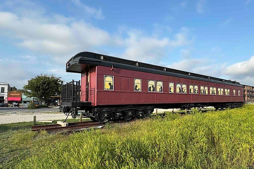 Vintage railway cars are parked in downtown Cape Charles. Image credit: Bryan Dearsley