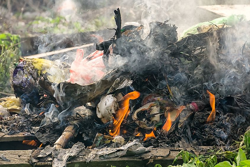 Plastic waste burning