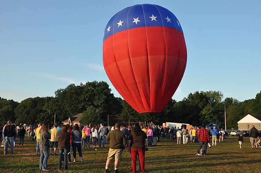 Balloon launch at dawn during the Plainville Hot Air Balloon Festival