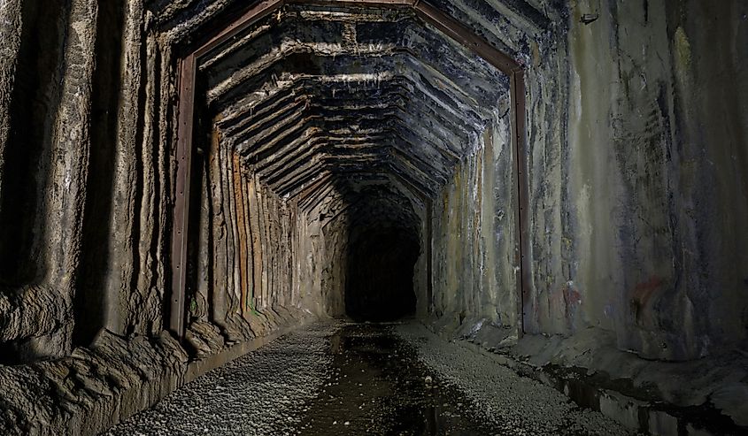 Donner Pass Summit train tunnel built for the transcontinental railroad on the route where the first wagon train entered California.