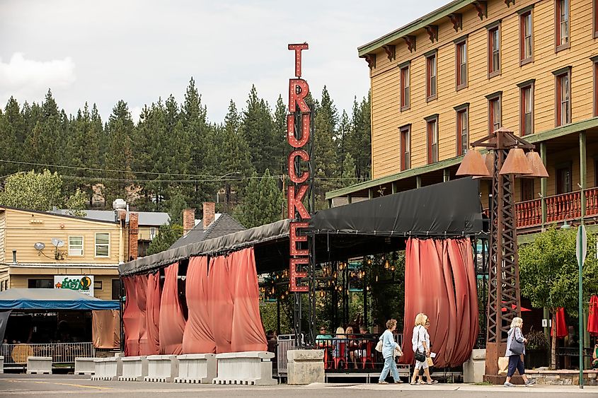 Afternoon sunlight shines on historic downtown Truckee