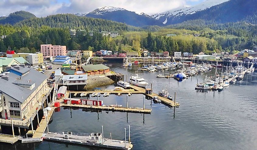 Boats at dock in the Ketchikan Marina, Alaska, United States