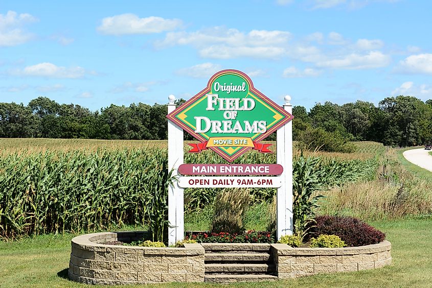 Field of Dreams movie site sign in Dyersville, Iowa. Editorial credit: Steve Cukrov / Shutterstock.com