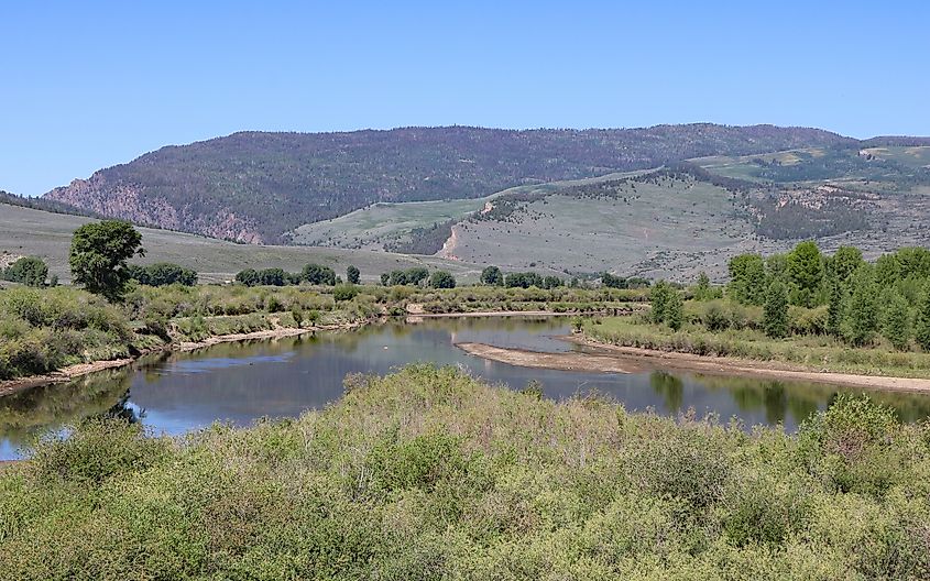 The Confluence of the Blue River and the Colorado River at Confluence Recreation Area in Grand County, Colorado.