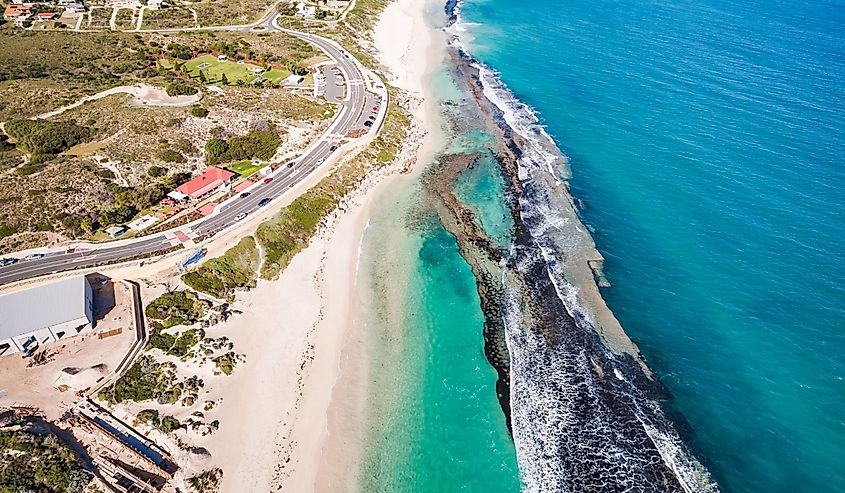 Coastal aerial photograph of Yanchep lagoon, north of Perth, Western Australia, Australia.
