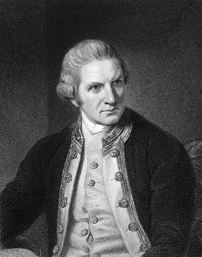 Portrait of British explorer James Cook, who charted much of the Pacific Ocean in the 1700s.