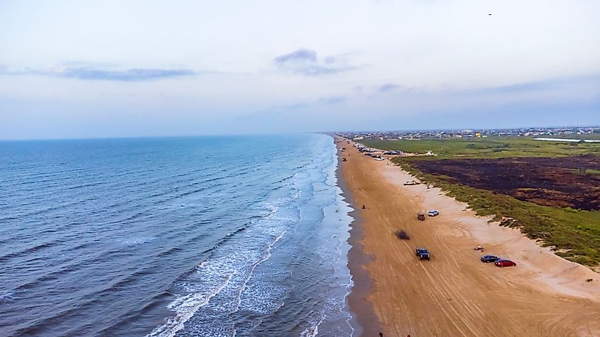 Aerial view of Crystal Beach, in Galveston County, Texas.