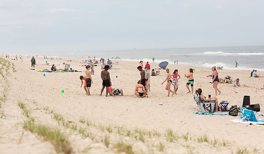 Weekend beach crowds at Assateague State Park, Berlin, Maryland