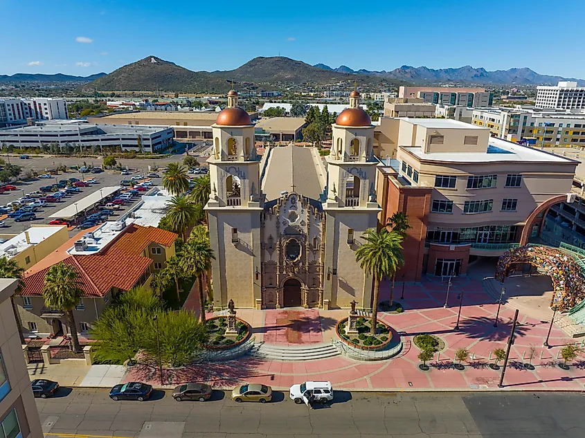 St. Augustine Cathedral aerial view on 192 S Stone Avenue in downtown Tucson, Arizona