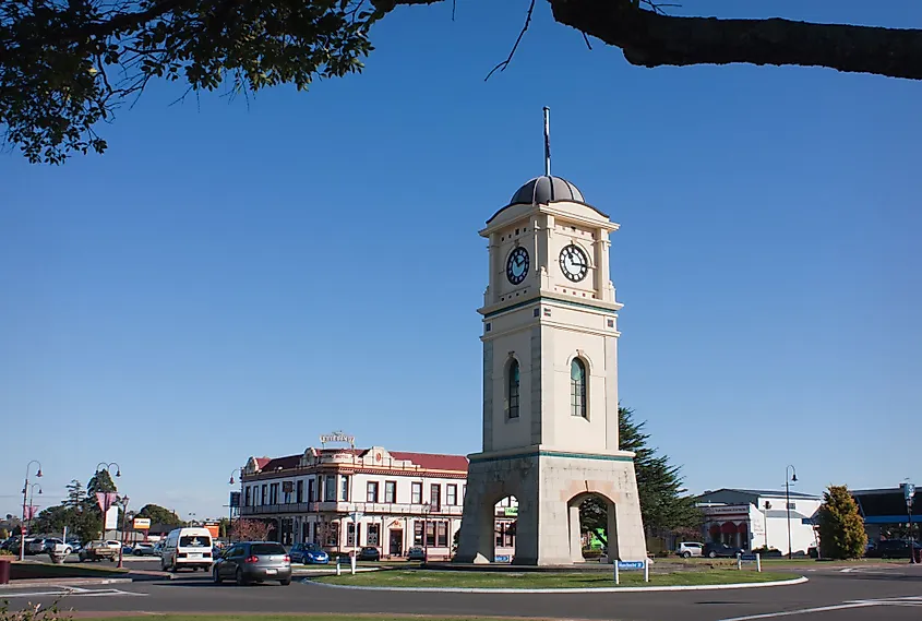 The iconic Clock tower in Feilding, New Zealand. 