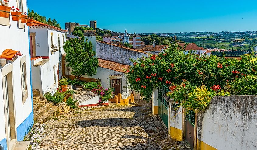 A narrow street inside the Obidos castle in Portugal