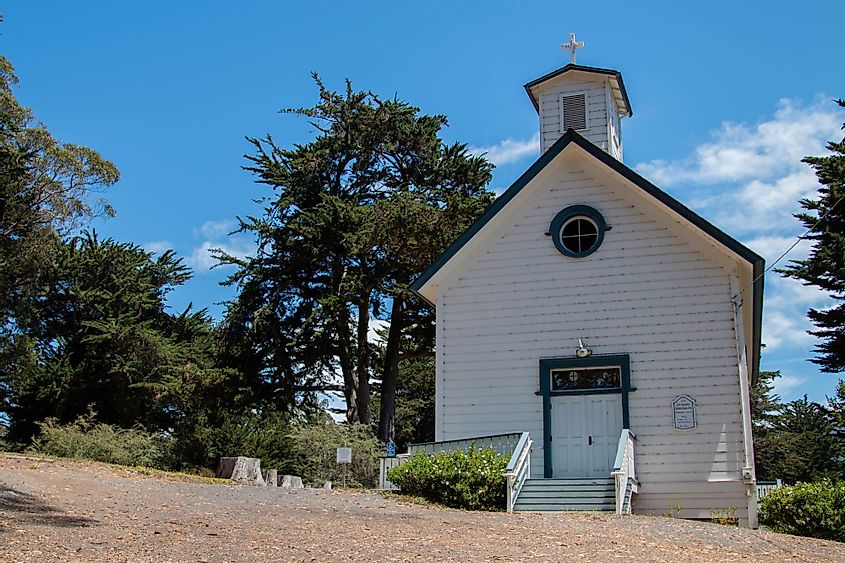 St. Mary Magdalen Church off Highway 1 in the Point Reyes National Seashore, Stinson Beach, California