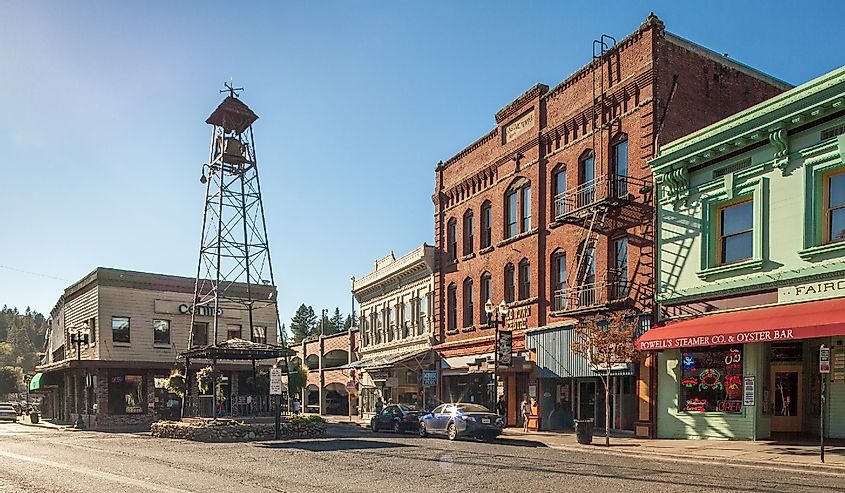 Historic Bell Tower Monument and Old Town Centre of Placerville, California