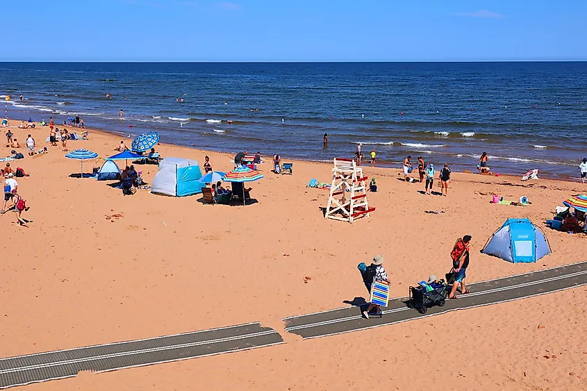 Cavendish Beach is a National Park fronting the Gulf of St. Lawrence, this broad natural sand beach stretches for 8 kilometres