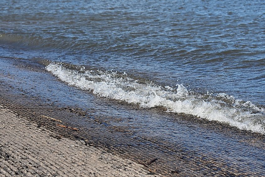 Waves hitting the boat ramp at Truman Lake, Warsaw, MO